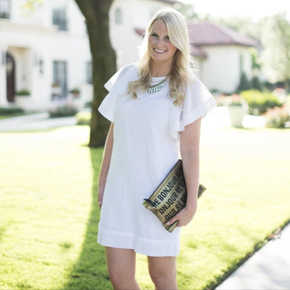 J. Crew White Swiss Dot Flounce Sleeve Mini Dress Size 4
